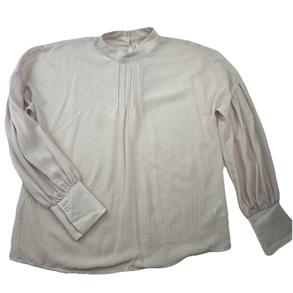 Avec Les Filles Women’s Pink Gauze Long Sleeve Top Romantic Pintuck Med NWT $68
